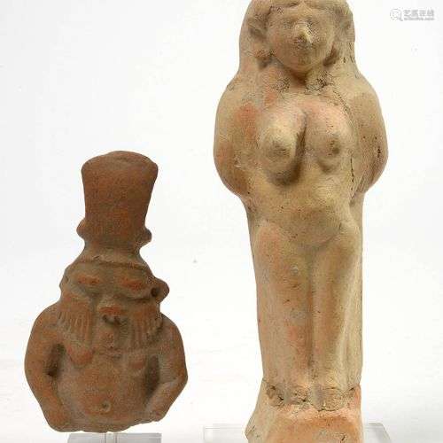 Lot de deux statuettes phéniciennes en terre cuite comprenan...