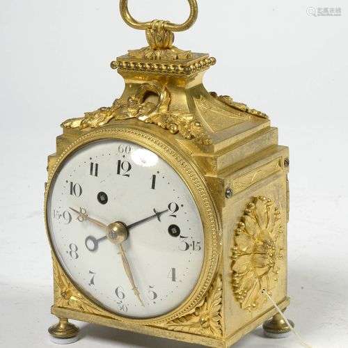 Pendule d'officier Louis XVI en bronze doré à double sonneri...