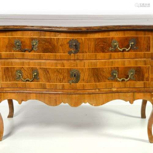 Commode Louis XV en bois de placage et loupe de noyer ouvran...