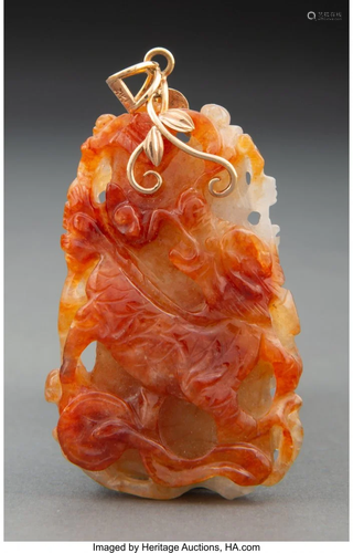 A Chinese Jadeite Pendant of a Qilin Marks to fi