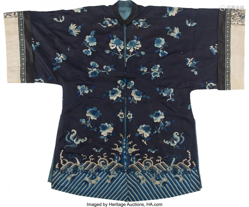 A Chinese Blue Ground Embroidered Women's Silk J