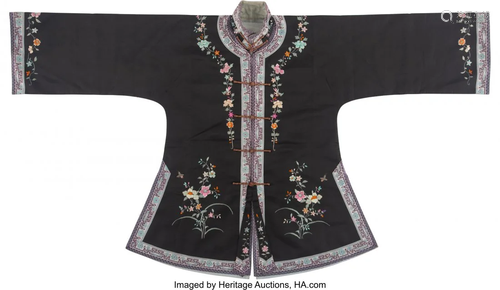 A Chinese Black Ground Embroidered Women's Silk