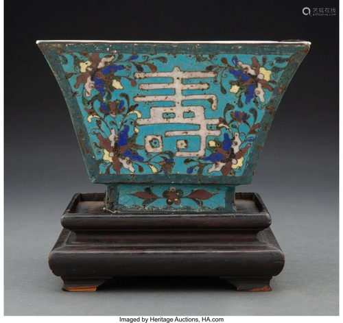 A Chinese Cloisonné Square Shou Bowl, Qing Dyna