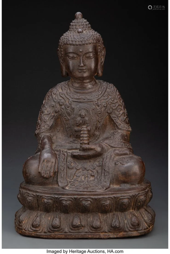 A Heavy Bronze Seated Buddha 16-1/2 x 10-1/2 x 7