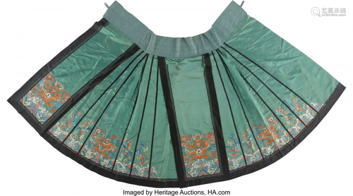 A Chinese Green Ground Embroidered Silk Skirt 39