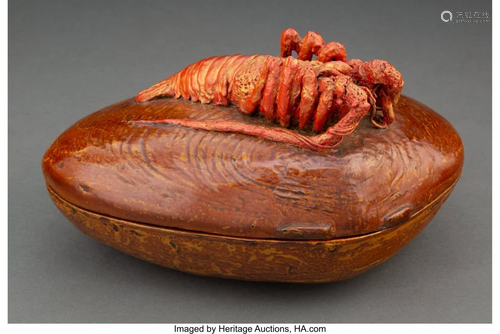 A Japanese Lacquered Wood Covered Clam-Form Box