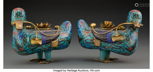 A Pair of Chinese Cloisonné Ducks Marks