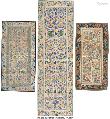 A Group of Three Embroidered Silk Table Runners