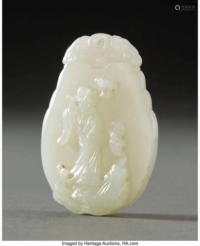 A Chinese Celadon Jade Celestial Lady Plaque, Qi