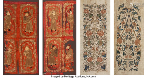 A Group of Four Chinese Silk Embroidered Panels