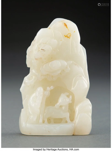 A Chinese White Jade Carving of Shoulao and Deer