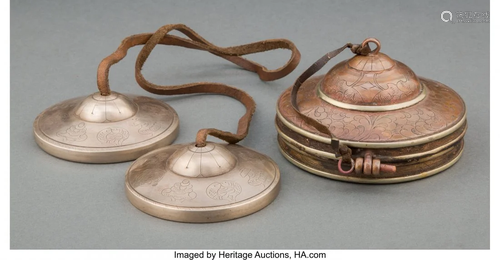 A Pair of Tibetan Bronze Cymbal Bells 3-3/8 inch