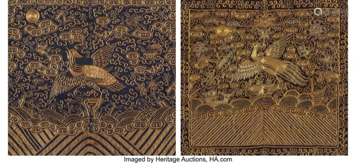 A Group of Two Chinese Embroidered Silk Official