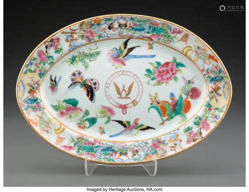 A Chinese Export Rose Medallion Porcelain Bird a