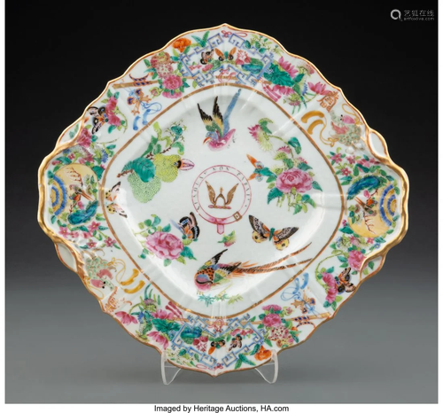 A Chinese Export Rose Medallion Porcelain Bird a