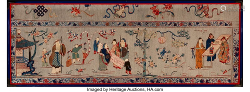 A Large Chinese Embroidered Silk Figural Panel 7