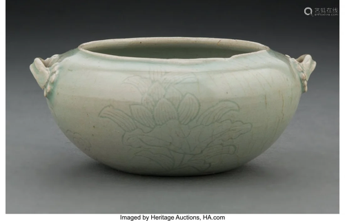 A Korean Incised Celadon Handled Vessel, Joseon