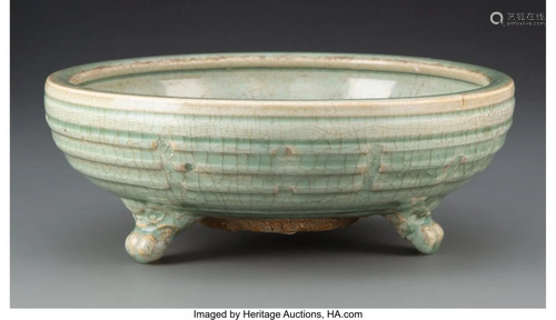 A Chinese Celadon Tripod Censer, Ming Dynasty 3-