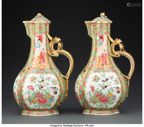 A Pair of Chinese Export Porcelain Ewers 12 x 7-