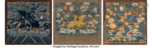 A Group of Three Chinese Woven Silk Official Ran