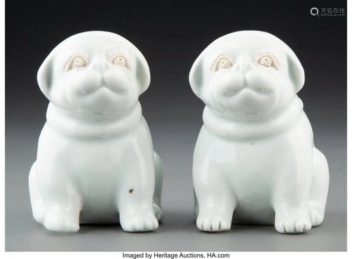 A Pair of Japanese Hirado Ware Dogs 3-1/2 x 2-3/