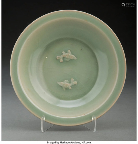 A Chinese Longquan Double Fish Dish 2 x 8-1/2 in