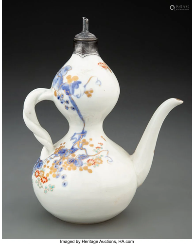 A Japanese Double Gourd-Form Imari Ewer with Sil