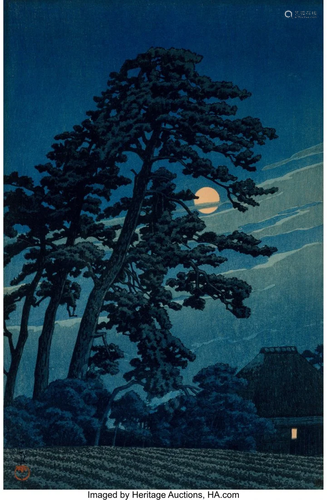 Hasui Kawase (Japanese, 1883-1957) Moon at Magom