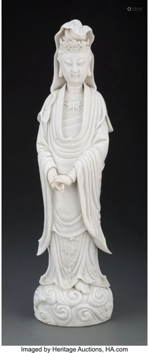 A Large Chinese Blanc-de-Chine Standing Guanyin