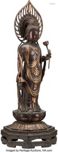 A Japanese Gilt Bronze Figure of Standing Guanyi