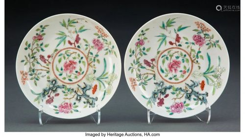 A Pair of Chinese Famille Rose Flower Dishes Mar