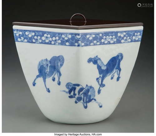 A Chinese Blue and White Horse Deep Bowl with Co