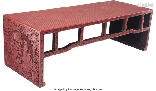 A Chinese Carved Red Lacquer Low Table 12-1/4 x