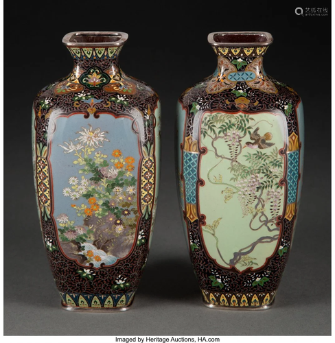 A Pair of Japanese Cloisonné Vases, Meiji Perio