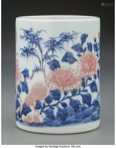 A Chinese Underglazed Blue and Red Brush Pot 5-1