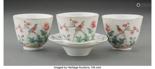 A Group of Three Chinese Enameled Cups and a Sau