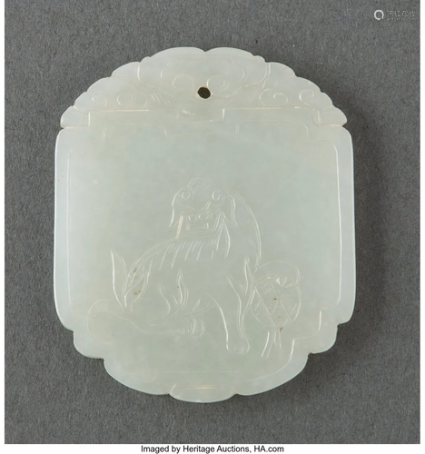 A Chinese Carved White Jade Plaque, Qing Dynasty