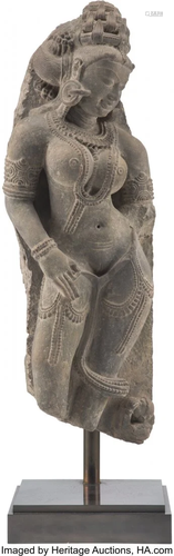 An Indian Sandstone Female Deity Temple Element,