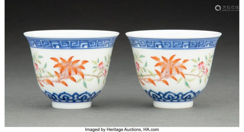 A Pair of Chinese Underglazed Blue and Enameled