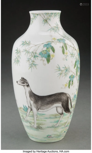 A Chinese Enameled Lang Shining Style Hound Vase