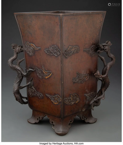 A Japanese Bronze Vase with Dragon-Form Handles,