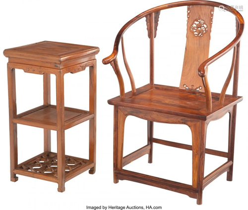 A Chinese Carved Rosewood Horseshoe Chair and Si