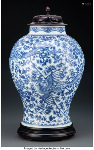 A Chinese Blue and White Phoenix and Peony Jar,