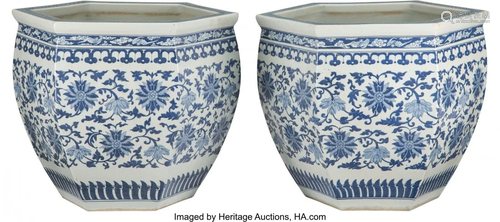 A Pair of Chinese Blue and White Porcelain Jardi