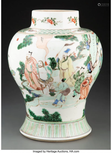 A Chinese Famille Verte Porcelain Jar 13-1/2 x 1