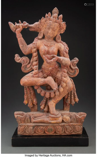 A Himalayan Carved and Painted Wood Vajravarahi