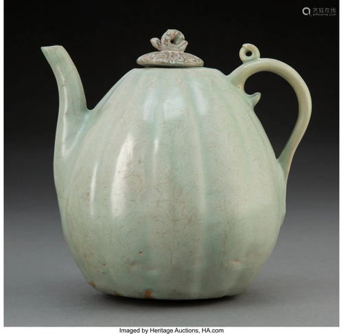 A Korean Celadon Teapot with Lid, Joseon Dynasty