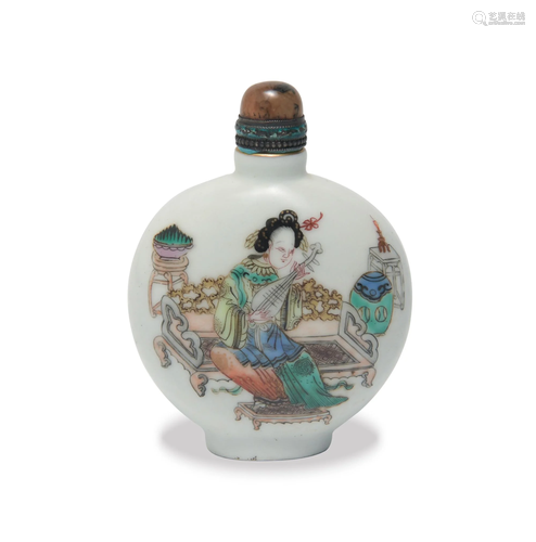 Chinese Famille Rose Snuff Bottle, Tongzhi清同治 粉彩仕女诗文...