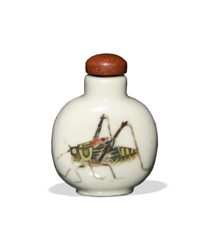 Chinese Famille Rose Cricket Snuff Bottle, Daoguang清道光 粉...