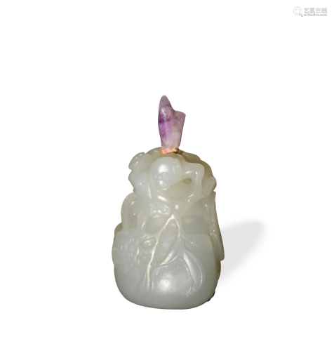 Chinese White Jade Snuff Bottle, 18/19th C#十八/十九世纪 白玉...